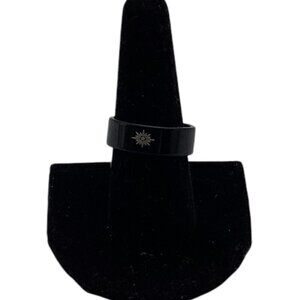 Black Stainless Steel Ring Silver Sunburst Design Unisex Size 10‎ Band